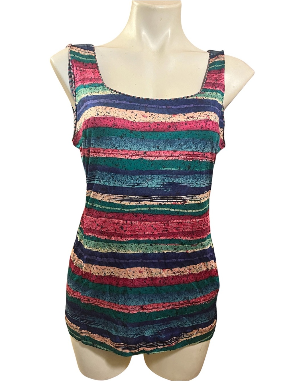 Missoni Multicolor 100% Silk Striped Scoop Neck Tank — Navy, Teal & Pink